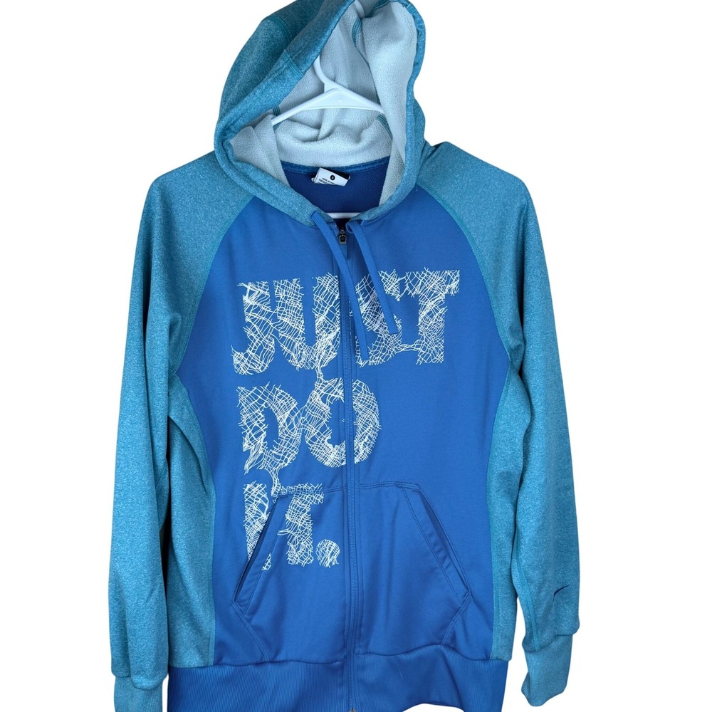 Nike Therma-FIT Blue Just Do It Full Zip Hoodie Womens Small Fleece Training Top